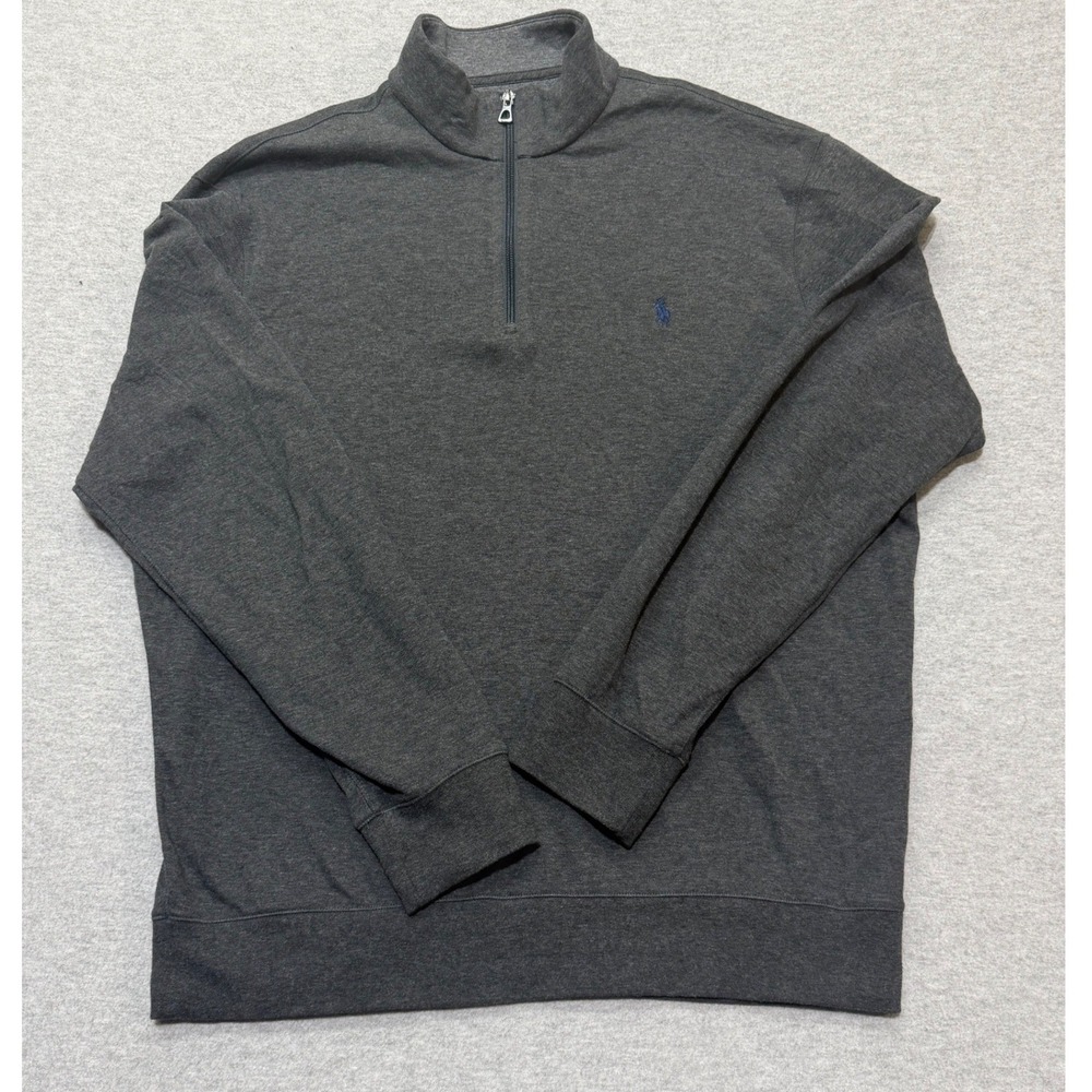 Polo Ralph Lauren Mens Large Charcoal Gray 1/4 Zip Mock Neck Sweatshirt Cotton